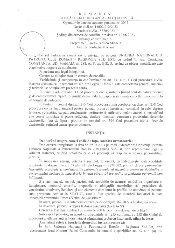 ÎNFINȚARE  UNPR REGIUNEA  SUD -EST