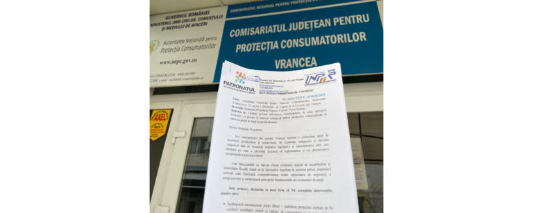 Patronatul Intreprinderilor Private Vrancea,  membru UNPR, a depus oficial la ANPC Vrancea si a transmis prin curier catre sediul central al ANPC